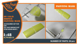 Clear Prop A48010 paint mask packaging showing 1/48 OV-10A/D Bronco canopy masking set for ICM model kits with product photo and specifications
