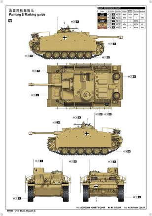 Tank model painting and marking guide with multiple views and color codes.