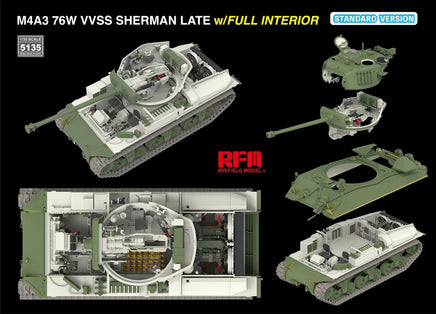 1/35 Ryefield Models M4A3 Sherman 76W VVSS Late w/Interior Standard Version 5135
