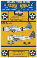 Yellow-Wings Decals packaging with airplane illustrations and text on a yellow background