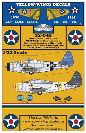 Yellow-Wings Decals packaging with airplane illustrations and text on a yellow background