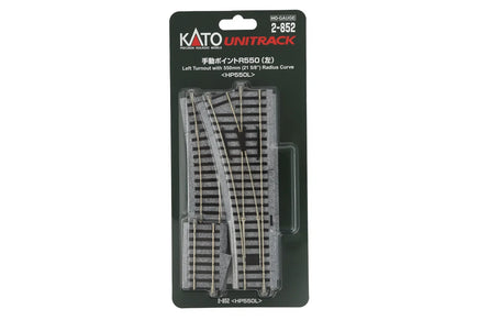 HO Kato Manual Left Turnout #4 w/ 550mm (21 5/8) Radius Curve 2852