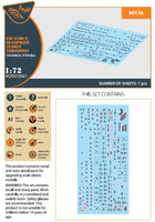 Close-up view of Clear Prop D72001 waterslide decal sheet displaying maintenance markings warning labels and technical stencils for 1/72 Seasprite helicopter model
