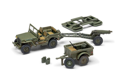 1/72 Airfix Willys British Airborne Jeep, Trailer & 75mm Howitzer M1 Gun D-Day A02339