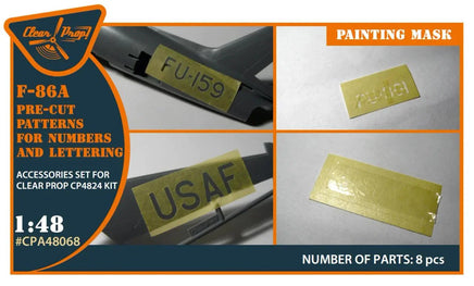 1/48 Clear Prop F-86A Pre-Cut Patterns for Numbers and Lettering Painting Mask 48068