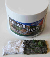 Jar of modeling clay with a sample piece on a neutral background