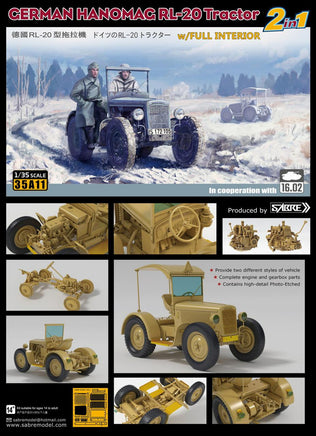 1/35 Sabre Model GERMAN HANOMAG RL 20 TRACTOR 2 in 1 (Full Interior Edition) 35A11