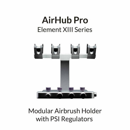 AirHub Pro modular airbrush holder with PSI regulators on a white background