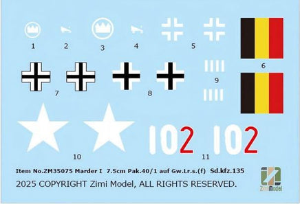 1/35 Zimi Model 7.5cm Pak.40/1 MARDER I & Flatcar Plastic Model Kit 35075