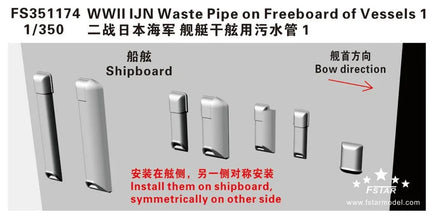 Model kit packaging for WWII IJN Waste Pipe on Freeboard of Vessels with installation instructions.