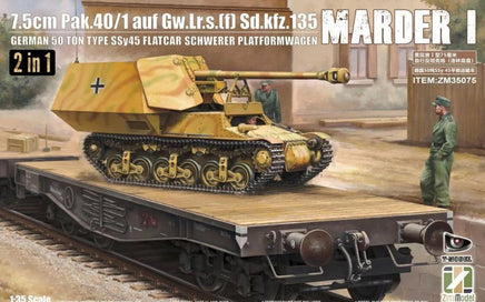 1/35 Zimi Model 7.5cm Pak.40/1 MARDER I & Flatcar Plastic Model Kit 35075