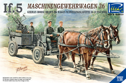 1/35 Riich WWII German IF-5 Horse Drawn Mg Wagon with Zwillingslafette 36 35012