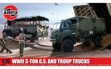 1/76 Airfix WWII 3-Ton G.S. & Troop Trucks Plastic Model Kit A03306AF