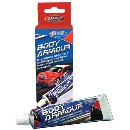 Body Armour packaging with a tube and box on a white background
