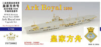 Model of Ark Royal 1939 ship with branding and specifications on a gray background