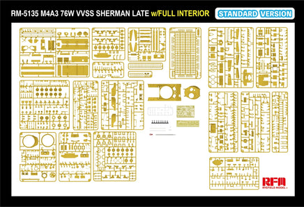 1/35 Ryefield Models M4A3 Sherman 76W VVSS Late w/Interior Standard Version 5135
