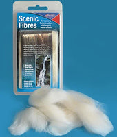Scenic Fibres packaging with white fibres on a blue background