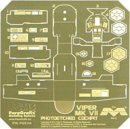1/32 Paragrafix Colonial Viper Mk VII Cockpit Photo-Etch/Decal Set for MOE 144