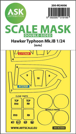 1/24 Art Scale Hawker Typhoon Mk.IB Double-Sided Express Masks for Airfix 24006