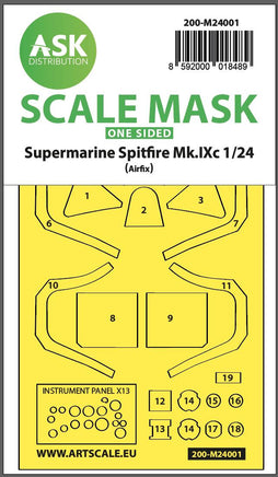 1/24 Art Scale Spitfire Mk.IX One-Sided Express Self-Adhesive Masks for Airfix 24001