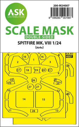 1/24 Art Scale Spitfire Mk.VIII Double-Sided Express Fit Masks for Airfix 24007