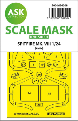 1/24 Art Scale Spitfire Mk.VIII One-Sided Express Fit Masks for Airfix 24008