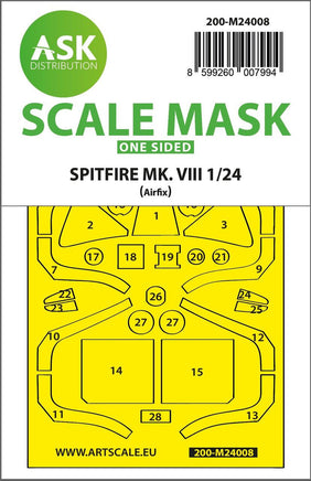 1/24 Art Scale Spitfire Mk.VIII One-Sided Express Fit Masks for Airfix 24008