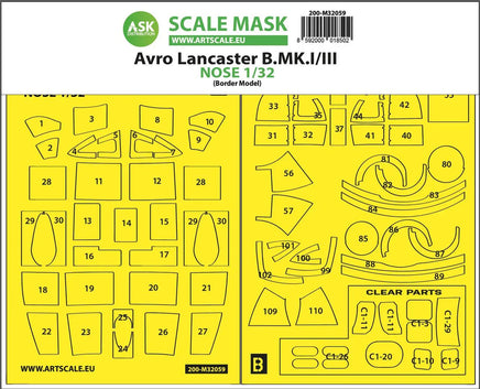 1/32 Art Scale Avro Lancaster Nose Kit Express Self Adhesive Masks for Border Model 32059