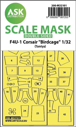 1/32 Art Scale F4U-1 Corsair Birdcage Double-Sided Express Fit Mask for Tamiya 32101