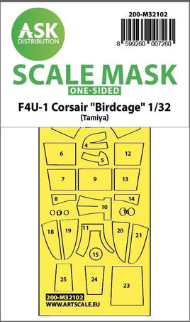 1/32 Art Scale F4U-1 Corsair Birdcage One-Sided Express Fit Mask for Tamiya 32102