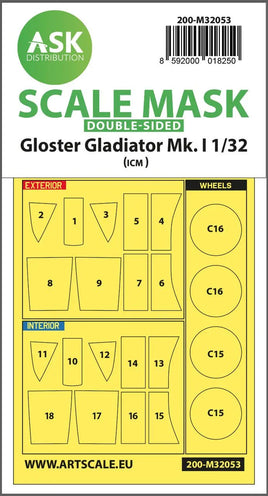 1/32 Art Scale Gloster Gladiator Mk.I Double-Sided Painting Mask for Revell / ICM 32053