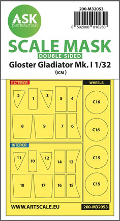 1/32 Art Scale Gloster Gladiator Mk.I Double-Sided Painting Mask for Revell / ICM 32053