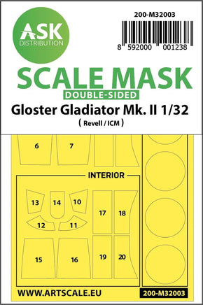 1/32 Art Scale Gloster Gladiator Mk.II Double-Sided Painting Mask for Revell / ICM 32003
