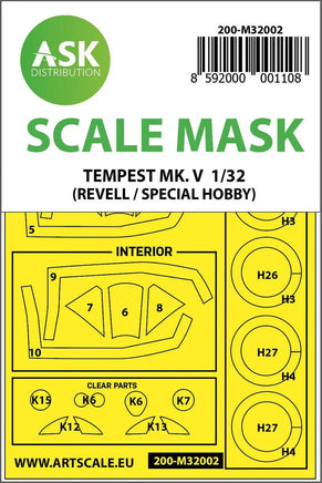 1/32 Art Scale Hawker Tempest Mk.V Double-Sided Painting Mask for Revell / Special Hobby 32002