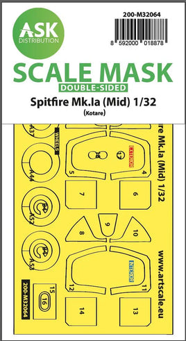 1/32 Art Scale Spitfire Mk.Ia (mid) Double-Sided Express Fit and Self Adhesive Mask for Kotare 32064