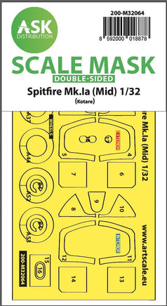 1/32 Art Scale Spitfire Mk.Ia (mid) Double-Sided Express Fit and Self Adhesive Mask for Kotare 32064