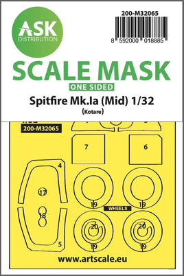 1/32 Art Scale Spitfire Mk.Ia (mid) One-Sided Express Fit and Self Adhesive Mask for Kotare 32065