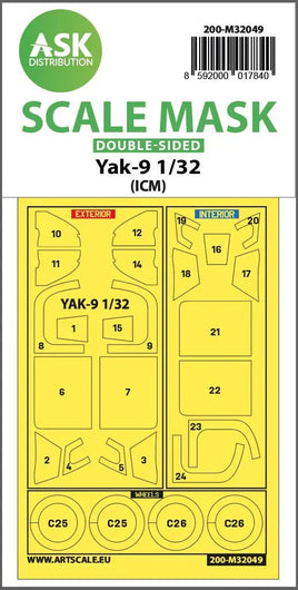 1/32 Art Scale Yak-9 Double-Sided Pre-Cutted Mask for ICM 32049