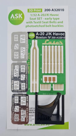 1/32 Art Scale A-20J/K Havoc - Seat SET - Early Type with Textile Seat Belts and Photoetched Belt Buckles 32010
