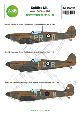 1/32 Art Scale Spitfire Mk.I Early Part 4 - RAF Aces 1940 32091