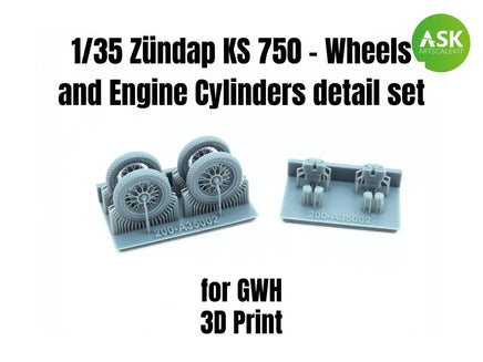 1/35 Art Scale Zundap KS 750 - Wheels and Engine Cylinders Detail Set Recommended for GWH 35002