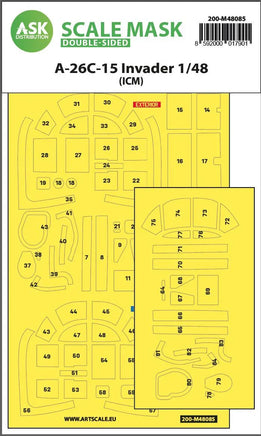 1/48 Art Scale A-26C-15 Invader Double-Sided Mask Self-Adhesive Pre-Cutted for ICM 48085