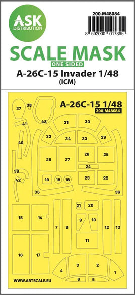 1/48 Art Scale A-26C-15 Invader One-Sided Mask Self-Adhesive Pre-Cutted for ICM 48084