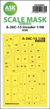 1/48 Art Scale A-26C-15 Invader One-Sided Mask Self-Adhesive Pre-Cutted for ICM 48084