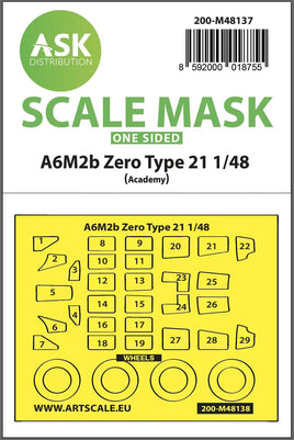 1/48 Art Scale A6M2b Zero Type 21 One-Sided Express Mask for Academy 48137