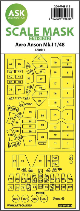1/48 Art Scale Avro Anson Mk.I One-Sided Express Mask, Self-Adhesive and Pre-Cutted for Airfix 48112