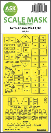 1/48 Art Scale Avro Anson Mk.I One-Sided Express Mask, Self-Adhesive and Pre-Cutted for Airfix 48112