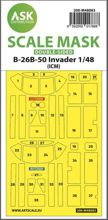 1/48 Art Scale B-26B-50 Invader Double-Sided Mask Self-Adhesive Pre-Cutted for ICM 48083