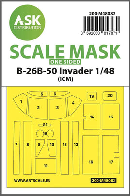 1/48 Art Scale B-26B-50 Invader One-Sided Mask Self-Adhesive Pre-Cutted for ICM 48082