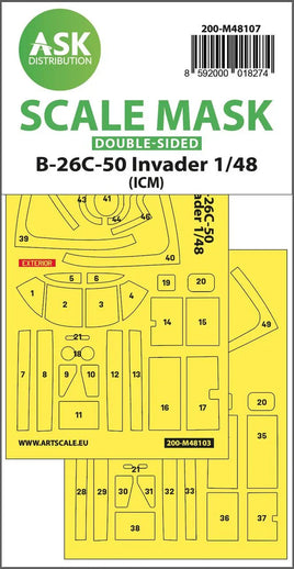 1/48 Art Scale B-26C-50 Invader Double-Sided Mask Self-Adhesive Pre-Cutted for ICM 48107